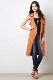 Suede Shawl Sleeveless Longline Vest