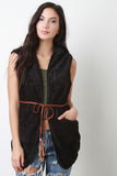 Belted Faux Fur Hoodie Vest