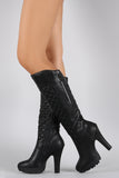 Wild Diva Lounge Quilted Lug Chunky Heel Knee High Boots