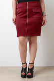 Front Zipper Pocket Pencil Skirt