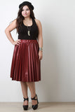 Pleated Faux Leather Midi Skirt