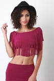 Fringe Short Sleeves Crop Top