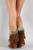 Fur Cuff Fringe Lace Up Moccasin Boots