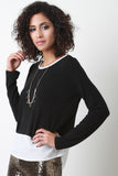 Contrast Chiffon Hem Long Sleeve Top