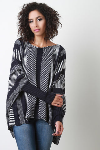 Striped Patterned Knit Dolman Sweater Top