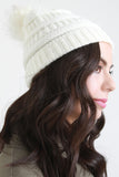 Ridged Fur Pom Pom Beanie