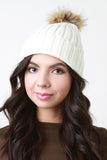 Fur Pom Pom Wide Ribbed Beanie