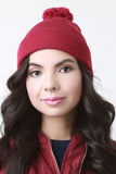 Pom Pom Thin Ribbed Beanie