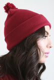 Pom Pom Thin Ribbed Beanie