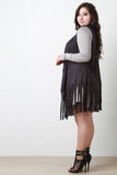 Suede Draping Open Front Fringe Vest