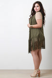 Suede Draping Open Front Fringe Vest