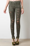 Distress Olive Skinny Jeans