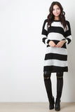 Two Tone Striped Knit Long Sleeves Sweater Dress