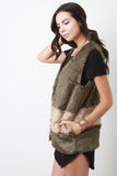 Two Tone Open Front Sleeveless Faux Fur Vest