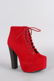 Vegan Suede Platform Chunky Heel Lace Up Booties