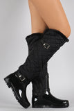 Fur Cuff Quilted Puffer Buckled Knee High Rain Boots