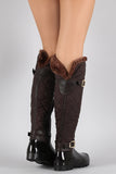 Fur Cuff Quilted Puffer Buckled Knee High Rain Boots