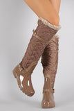 Fur Cuff Quilted Puffer Buckled Knee High Rain Boots