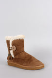 Suede Faux Fur Toggle Button Flat Ankle Boots