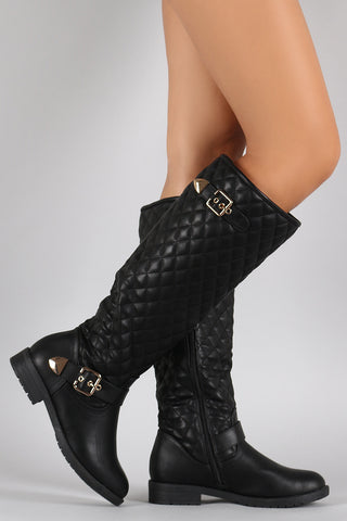 Quilted Buckled Riding Knee High Boots