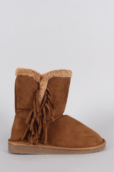 Suede Fringe Faux Fur Flat Ankle Boots