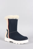 Faux Fur Round Toe Lug Sole Mid Calf Boots