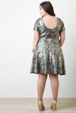 Metallic Print Skater Dress