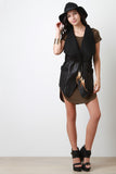 Vegan Leather Shearling Oversized Collar Sleeveless Belted Vest