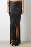 Vegan Leather Fringe Skirt