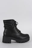 Round Toe Lace Up Lug Sole Combat Ankle Boots