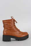 Round Toe Lace Up Lug Sole Combat Ankle Boots