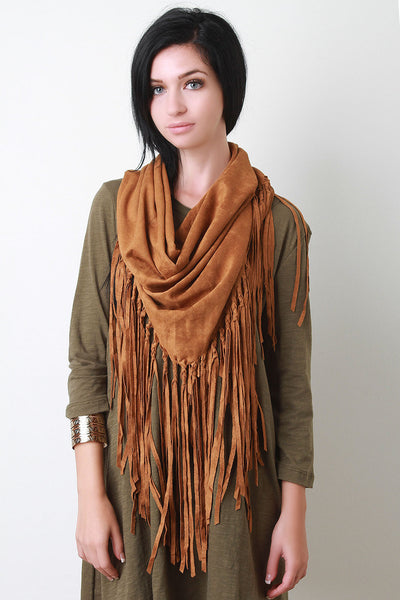 Suede Braided Fringe Triangle Scarf