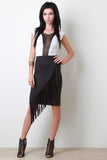 Diagonal Fringe Vegan Suede Skirt