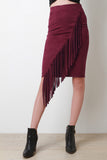 Diagonal Fringe Vegan Suede Skirt