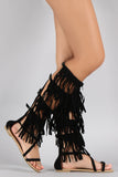 Suede Strappy Fringe Open Toe Gladiator Flat Sandal