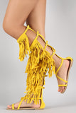 Suede Strappy Fringe Open Toe Gladiator Flat Sandal