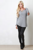 Vegan Suede Panel Long Sleeve Top