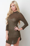 Stripe Knit Mock Neck Mini Dress