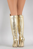 Liliana Metallic Quilted Patterned Stitch Pointy Toe Stiletto Boots