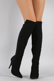 Anne Michelle Suede Quilted Lycra Pointy Toe Stiletto Boots