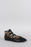 Wild Diva Lounge Ballet Caged Lace Up Pointy Toe Flat