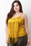 Suede Fringe Neckline Sleeveless Top