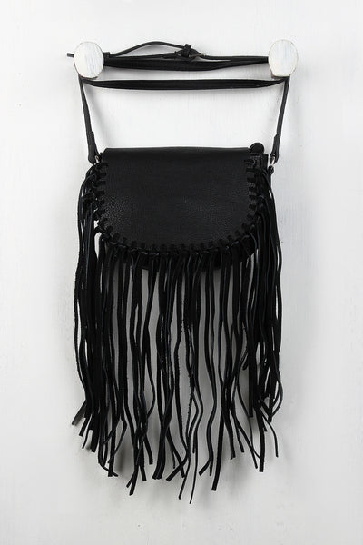 Vegan Leather Genuine Suede Fringe Flap Bag