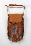 Vegan Leather Genuine Suede Fringe Flap Bag