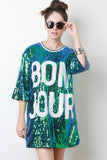 Bon Jour Sequin Short Sleeves Shift Dress