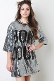 Bon Jour Sequin Short Sleeves Shift Dress