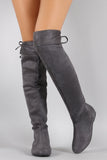 Suede Round Toe Cuff Bow Tie Over-The-Knee Flat Boots