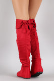 Suede Round Toe Cuff Bow Tie Over-The-Knee Flat Boots