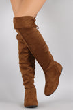 Suede Round Toe Cuff Bow Tie Over-The-Knee Flat Boots