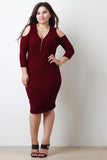 Ribbed Cold Shoulder Quarter Sleeve Dress